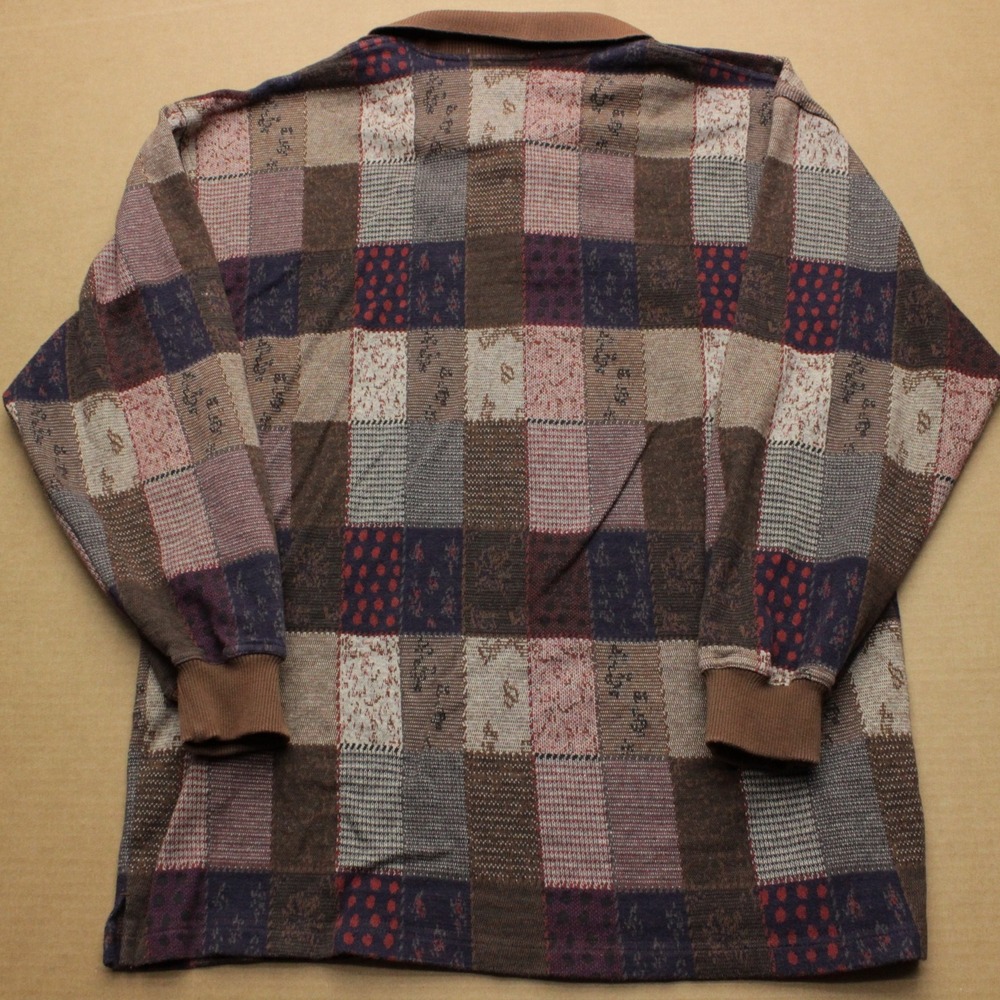 Vintage Pro Celebrity Long Sleeve Knit Polo Shirt Mens L Brown Patchwork Warm - Picture 2 of 6